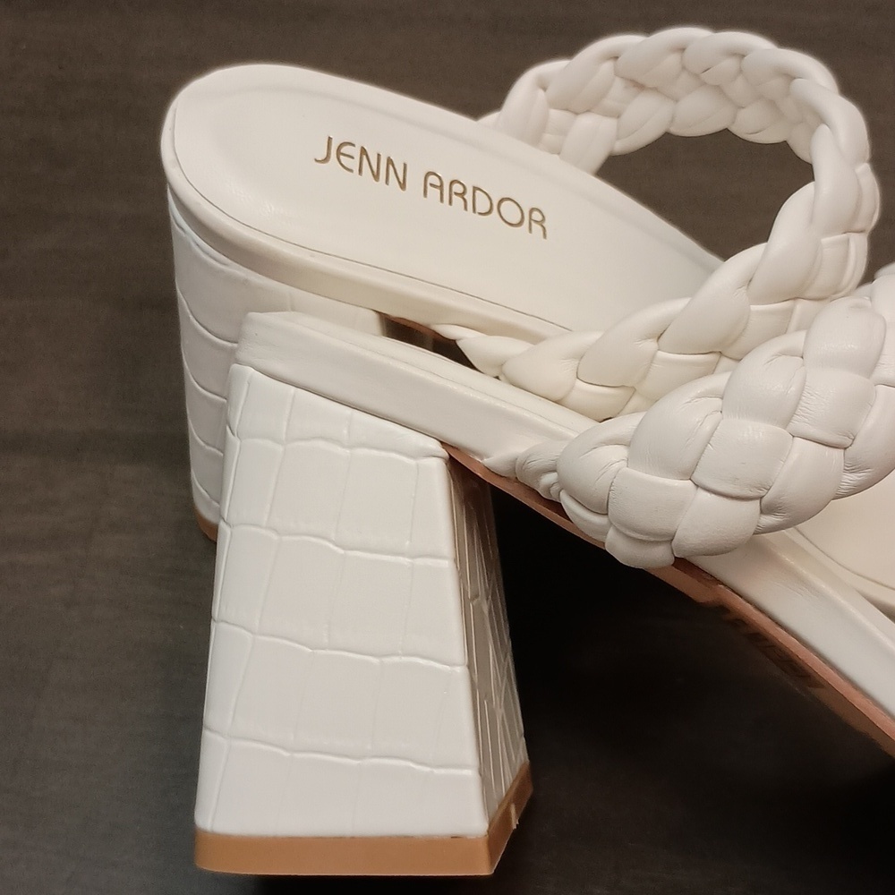 JENN ARDOR White Braided Chunky Heel Square Toe Sandals - Picture 6 of 7